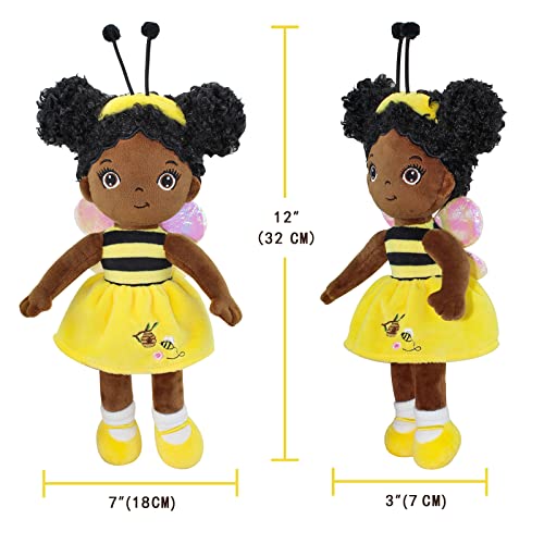 JUSTQUNSEEN Black Baby DollBlacks Dolls African American Stuffed Toy12 Rag Dolls for Girls Soft GiftsBrown Doll Fairy Baby Toy plush toys for Christmas Birthday PartySMALLBLACK BEE - Image 5