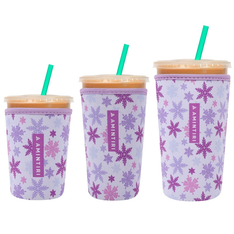 Amintiri 3 Pack Reusable Sleeve for Iced Coffee Cup  Coffee Neoprene Sleeve for Iced&Hot Drinks  Coffee Sleeve Compatible with Starbucks  Dunkin Coffee Cup. (Lalic Snowflakes) - Image 1