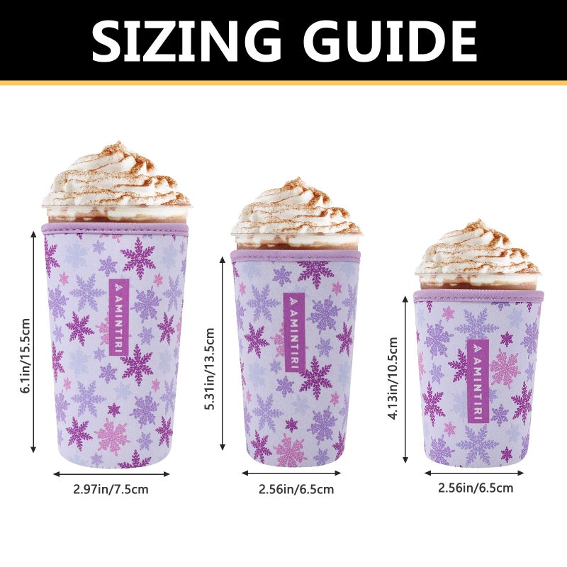 Amintiri 3 Pack Reusable Sleeve for Iced Coffee Cup  Coffee Neoprene Sleeve for Iced&Hot Drinks  Coffee Sleeve Compatible with Starbucks  Dunkin Coffee Cup. (Lalic Snowflakes) - Image 2