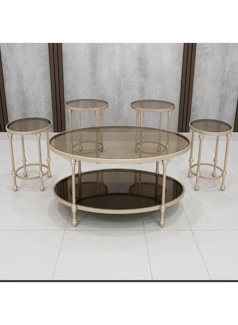 Coffee table set, with a glass top, consisting of 5 pieces