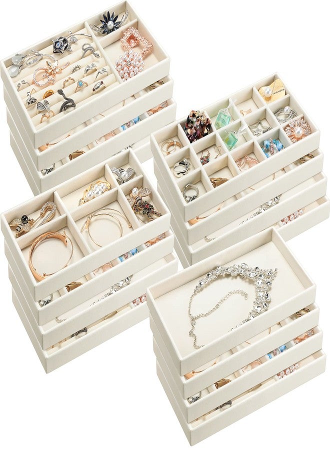 Kenning 16 Pcs Stackable Jewelry Organizer Trays for Drawers, Velvet Jewelry Drawer Inserts Trays Earring Organizer, 8. 3x5x1 Inch Dresser Ring Easter Earring Storage Display for Women Teacher Gifts - Image 1