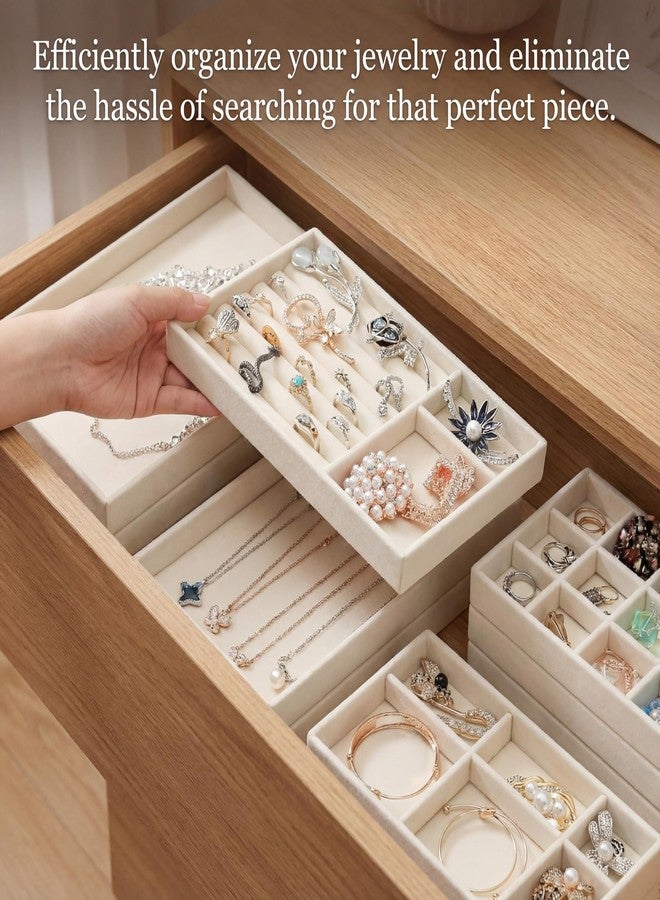 Kenning 16 Pcs Stackable Jewelry Organizer Trays for Drawers, Velvet Jewelry Drawer Inserts Trays Earring Organizer, 8. 3x5x1 Inch Dresser Ring Easter Earring Storage Display for Women Teacher Gifts - Image 5