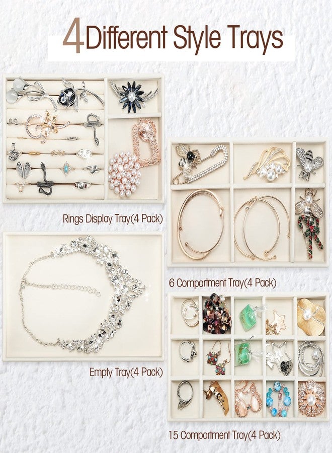 Kenning 16 Pcs Stackable Jewelry Organizer Trays for Drawers, Velvet Jewelry Drawer Inserts Trays Earring Organizer, 8. 3x5x1 Inch Dresser Ring Easter Earring Storage Display for Women Teacher Gifts - Image 2