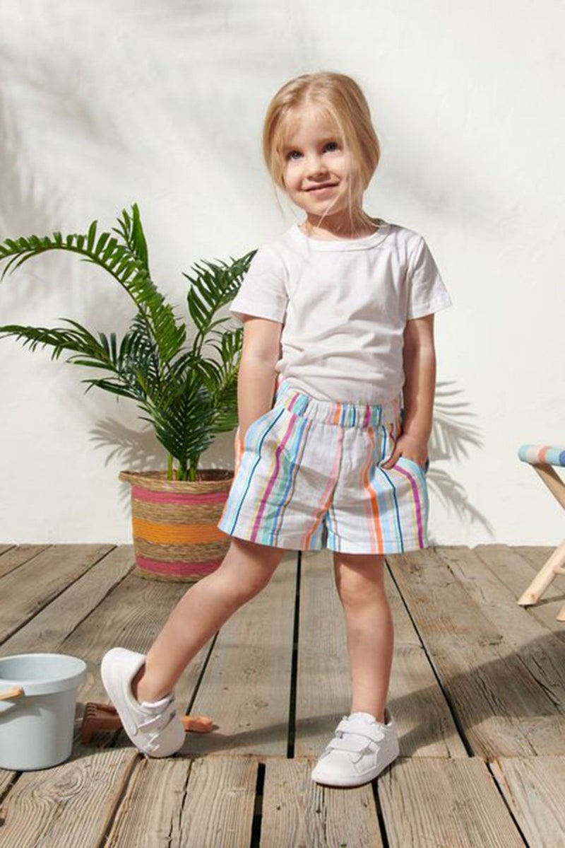 Tchibo Kids Girl Stripe Pull,On Shorts, White Combo - Image 1