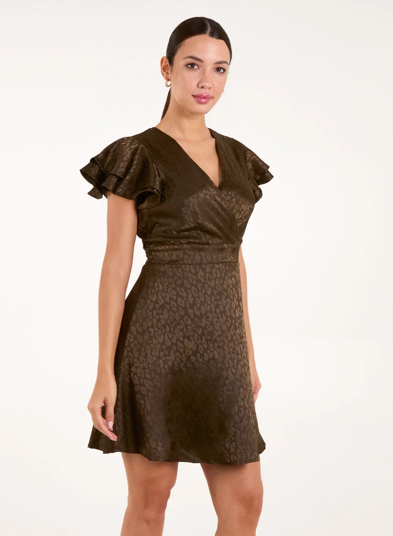 بلو فانيلا Leopard Jacquard Frill Sleeve Dress