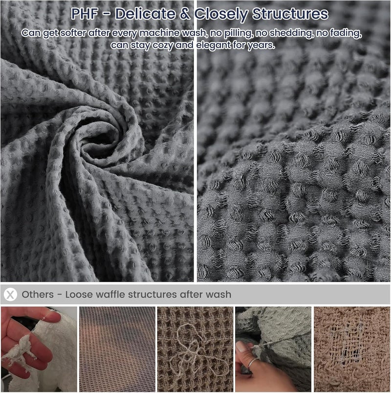 PHF Pre-Washed Cotton Waffle Weave Blanket Throw Size for Couch Bed,Snag Proof Spring Summer Lightweight Breathable,Oeko-TEX Certified,Machine Washable, Home Decor Gift，Charcoal - Image 4