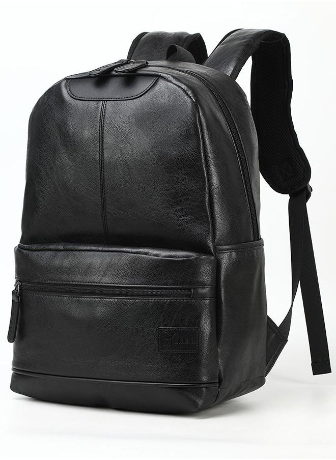RAHALA RL-1861-113 15.6-Inch Multi-Pockets Leather Casual Backpack Bag, Black  - Image 1