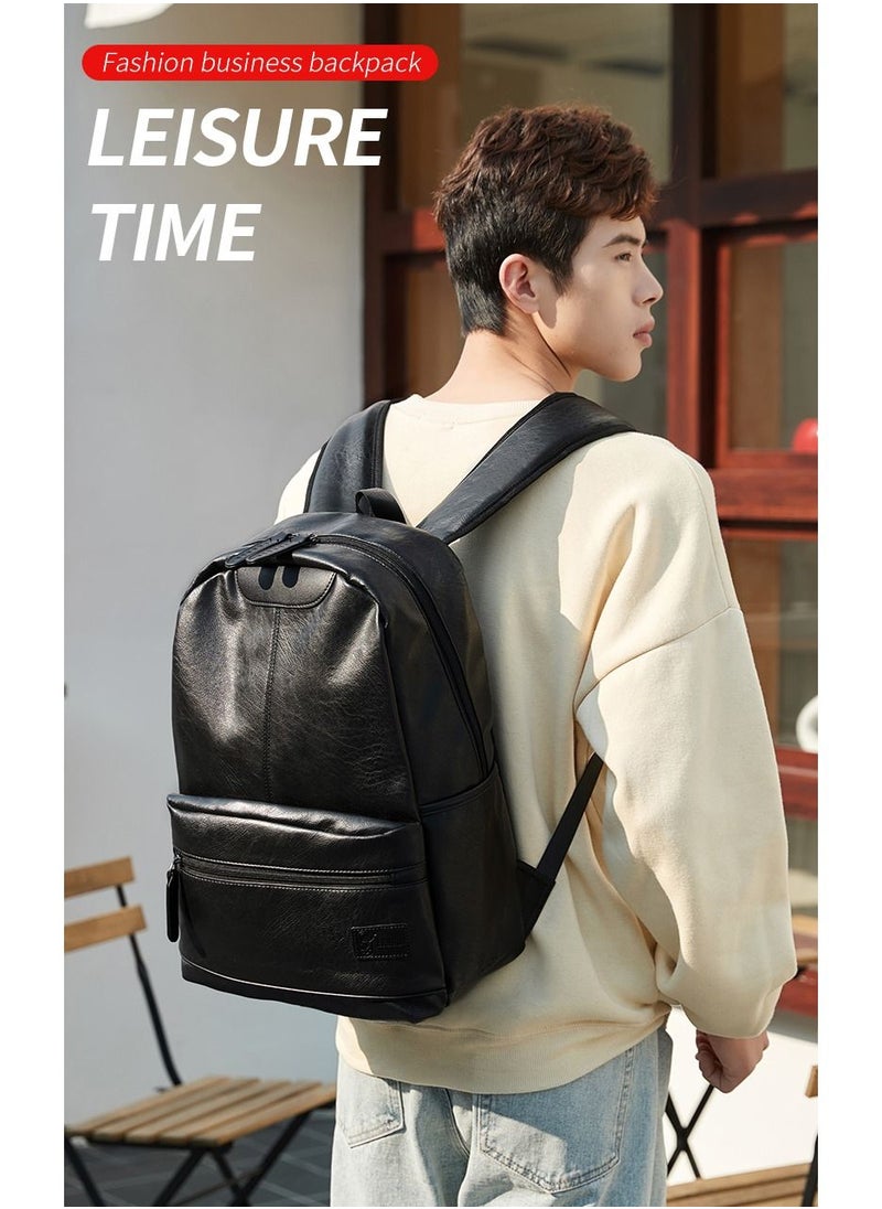 RAHALA RL-1861-113 15.6-Inch Multi-Pockets Leather Casual Backpack Bag, Black  - Image 2