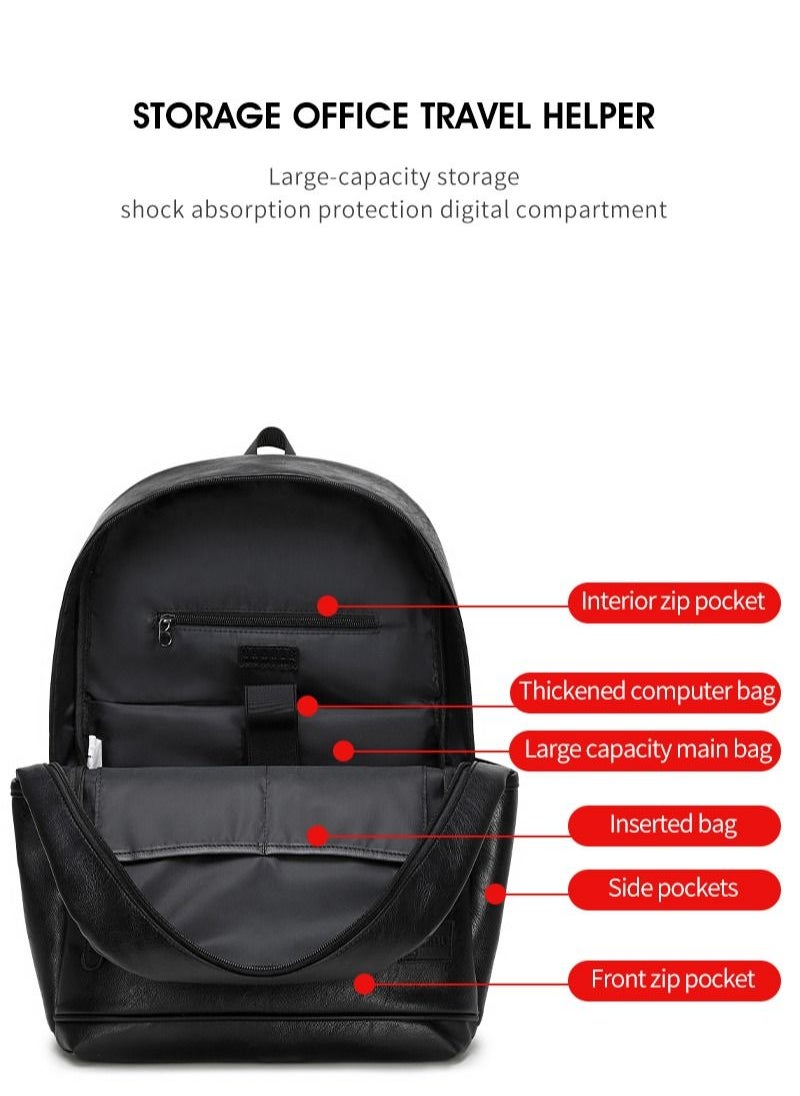 RAHALA RL-1861-113 15.6-Inch Multi-Pockets Leather Casual Backpack Bag, Black  - Image 5