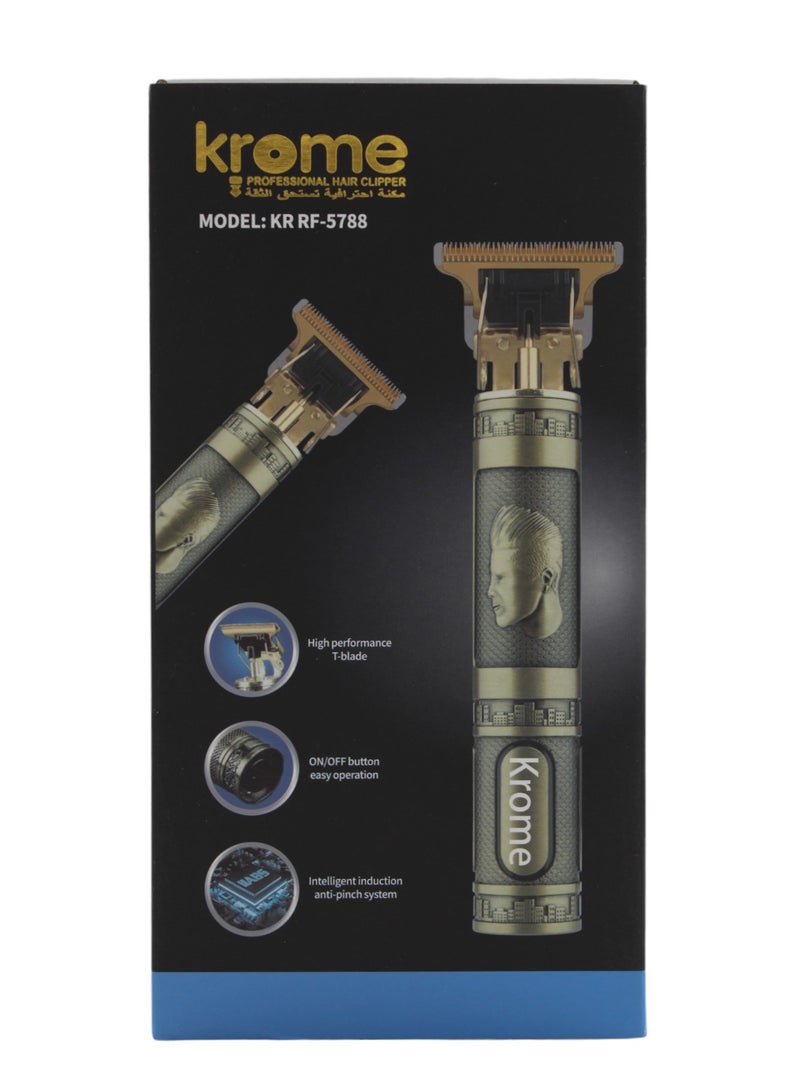كروم مجموعة ماكينة تشذيب الشعر الكهربائية الاحترافية T-Blade عالية الأداء للرجال باللون الذهبي - Image 4