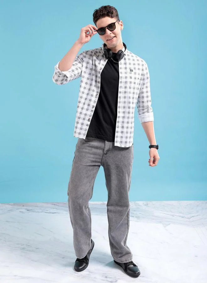 The Indian Garage Co Men Slim Fit Checkered Full Sleeves Spread Collar Casual Shirt