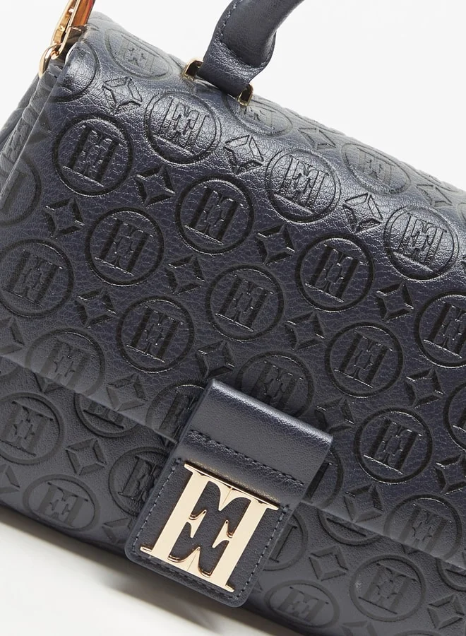 ELLE Women's Monogram Embossed Satchel Bag with Top Handle and Button Closure