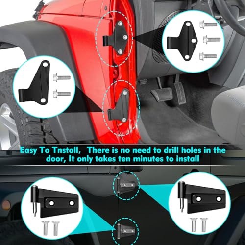 Saree 4 Door Hinge Assembly Kits Compatible with 2007-2018 Jeep Wrangler JK JKU Unlimited Rubicon Sahara, Fits Jeep Wrangler JK Inside and Outside, Jeep Wrangler JK Door Hinge 16PCS with 36 Bolts - Image 5