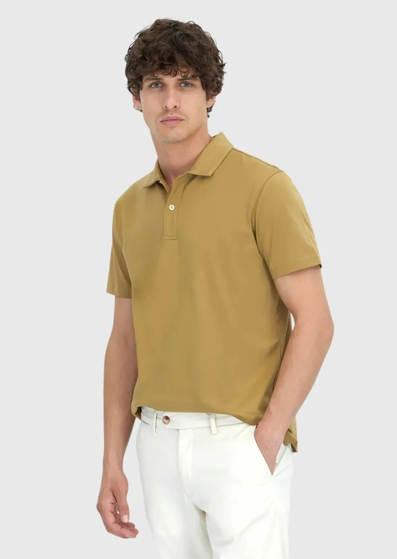 RAMSEY Olive Plain Polo Neck 100% Cotton T-Shirt