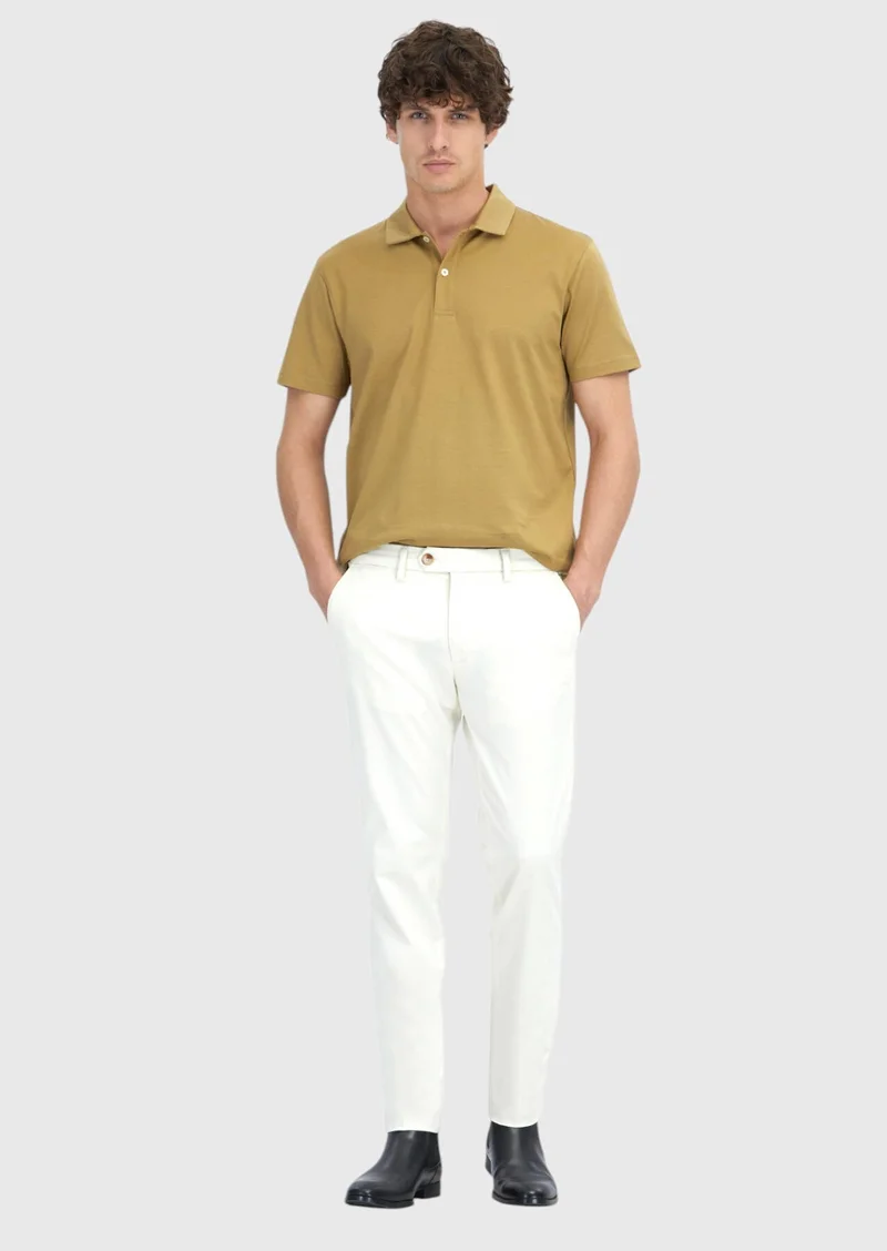 RAMSEY Olive Plain Polo Neck 100% Cotton T-Shirt