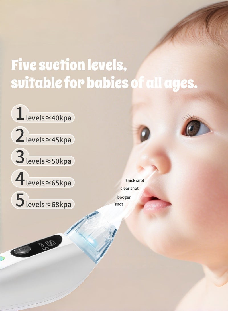 EzzySo Electric Silent Baby Nasal Aspirator with 5-Level Suction Automatic Nose Cleaner With Silicone Nose Tips Music Soothing Function Rechargeable Portable Nasal Aspirators - Image 2