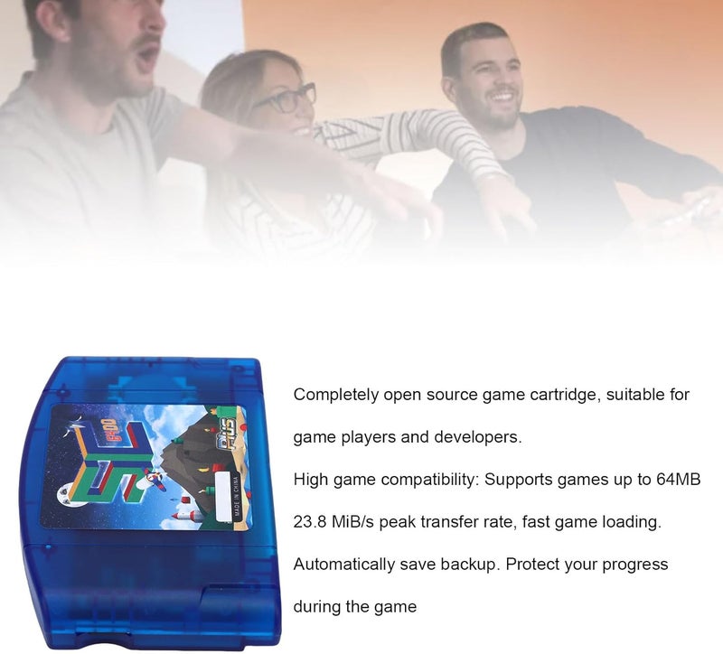 Open Source Flash Cartridge, 64DD Support with Automatic Save Backup, Game Card Cartridge for N64 Video Game Console (Blue Transparent) - Image 4