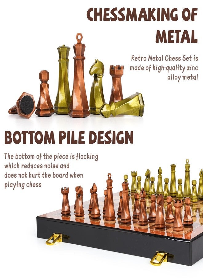 Agirlgle Large Metal Chess Set for Adults - 15" Wooden Chess Board with Metal Chess Pieces Travel Chess Sets with Metal Chessmen - Collectible Elegant Chess Game - Family Vintage Board Game - Image 3