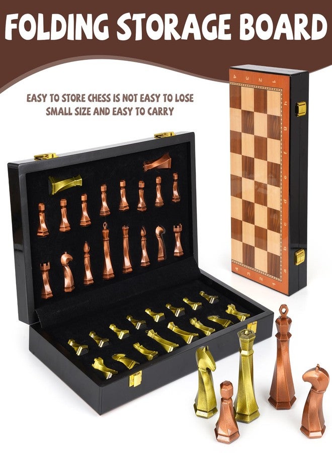 Agirlgle Large Metal Chess Set for Adults - 15" Wooden Chess Board with Metal Chess Pieces Travel Chess Sets with Metal Chessmen - Collectible Elegant Chess Game - Family Vintage Board Game - Image 5