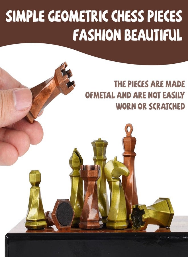 Agirlgle Large Metal Chess Set for Adults - 15" Wooden Chess Board with Metal Chess Pieces Travel Chess Sets with Metal Chessmen - Collectible Elegant Chess Game - Family Vintage Board Game - Image 4