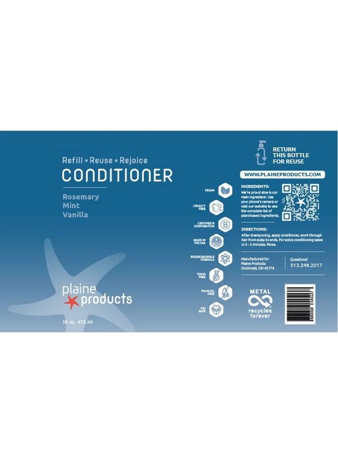 Plaine Products - Ecofriendly Conditioner Rosemary Mint Vanilla Sulfate Free 16Oz (Refillable Bottle With Pump) - Image 1