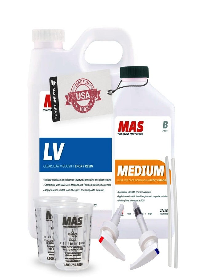MAS Epoxies Marine Epoxy Resin Kit (1.5-Quart, Medium) 2:1 High Performance Non-Blushing Self-Leveling Hardener for Boat and Wood Repair, Fiberglass Repair Kit with Cups and Pumps - Image 1