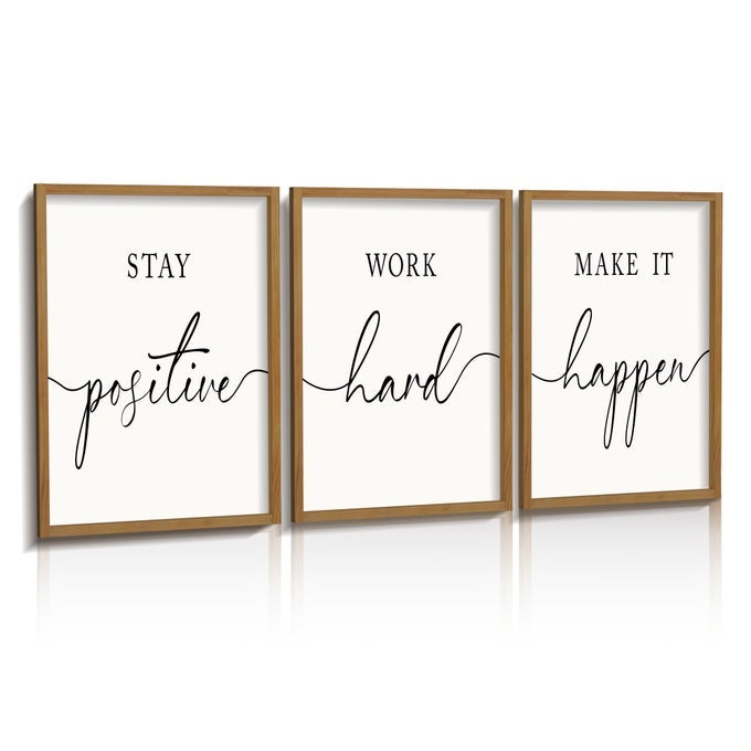 Motivational Wall Art 11x14 Framed Wooden Inspirational Office Wall Decor for Men Picture Poster Positive Work Hard Quote Wall Decor for Home Office Bedroom Brown 11x14
