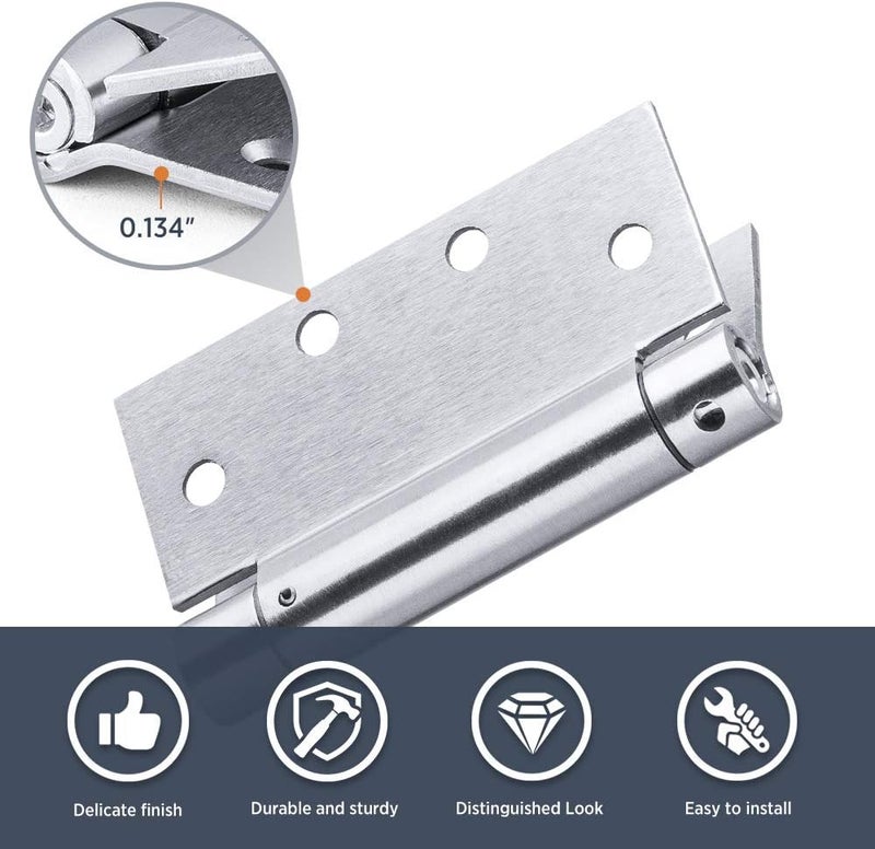 SORGMACH Satin Door Hinges 4.5 Inch Self Closing Hinge Hardware Adjustable Spring Hinges for Commercial Grade Self-Closing, UL Listed 3 Pack - Image 2