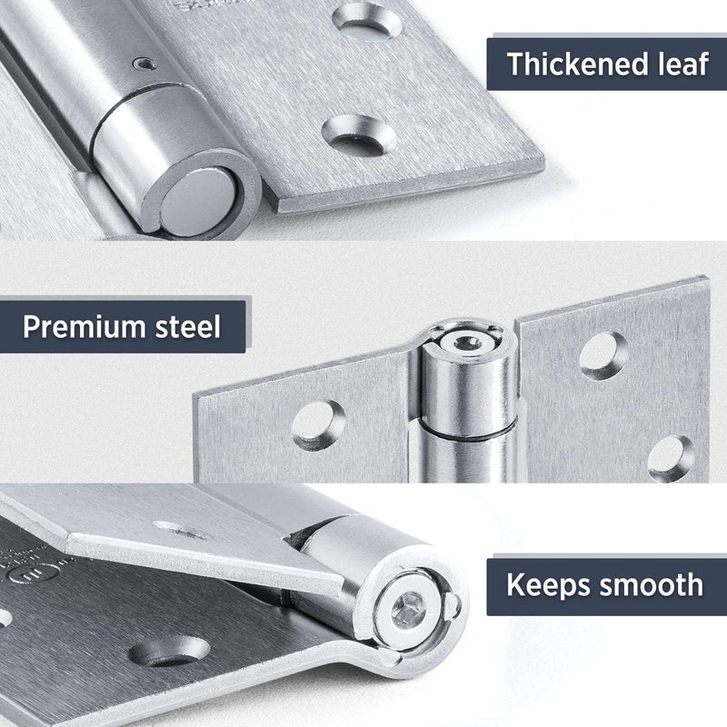 SORGMACH Satin Door Hinges 4.5 Inch Self Closing Hinge Hardware Adjustable Spring Hinges for Commercial Grade Self-Closing, UL Listed 3 Pack - Image 3