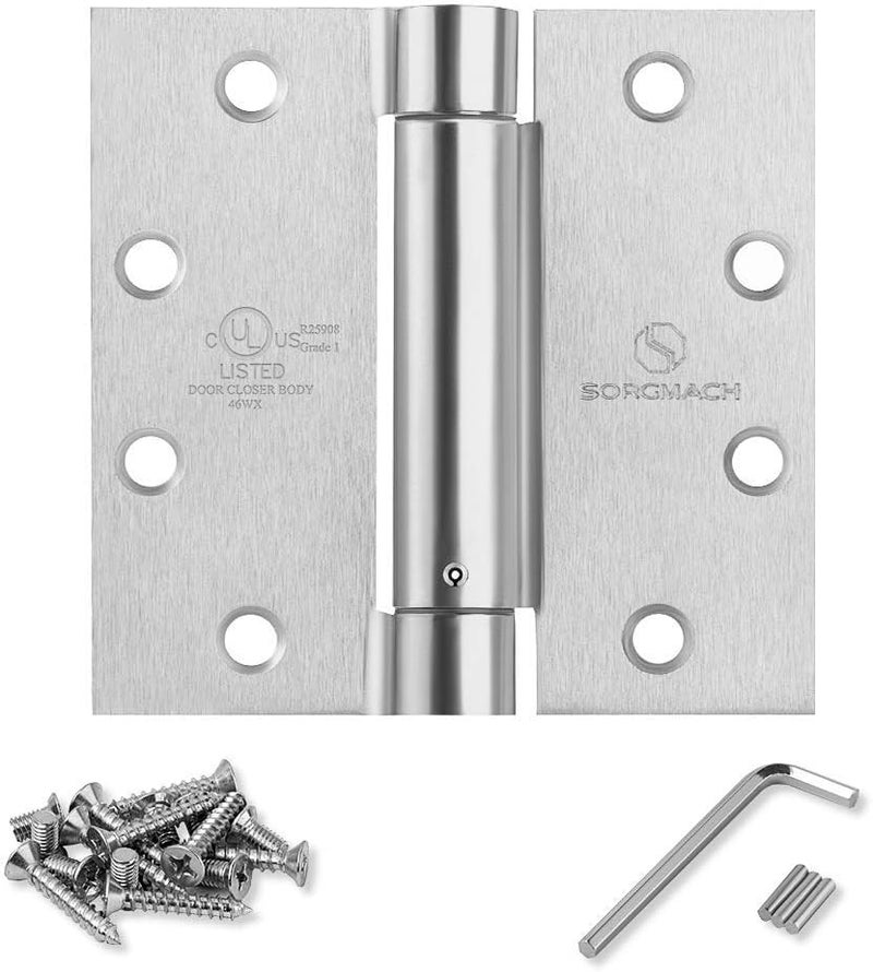 SORGMACH Satin Door Hinges 4.5 Inch Self Closing Hinge Hardware Adjustable Spring Hinges for Commercial Grade Self-Closing, UL Listed 3 Pack - Image 1