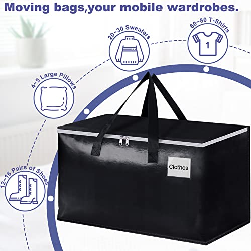 StorageRight Heavy Duty Moving Boxes-Moving Bags with Zipper, Reinforced Handles and Tag Pocket-Collapsible Moving Supplies-Totes for Storage Great for moving, Storage and Travel 93L(Black-10 Pack) - Image 4