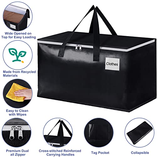StorageRight Heavy Duty Moving Boxes-Moving Bags with Zipper, Reinforced Handles and Tag Pocket-Collapsible Moving Supplies-Totes for Storage Great for moving, Storage and Travel 93L(Black-10 Pack) - Image 3
