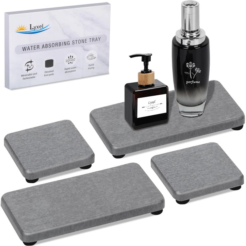 Lyxel 4Pcs Water Absorbing Stone Tray For Sink  Fast Drying Stone Sink Tray  Water Absorbent Diatomite Tray  Stone Soap Tray  Diatomaceous Coaster  Stone Drying Trays For Bathroom Sink And Kitchen Counter - Image 1