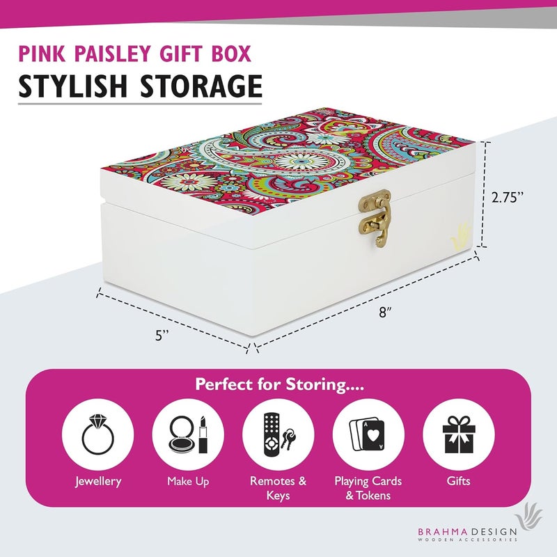 BRAHMA DESIGN BRAHMA DESIGN Decorative Gift Box for Presents in Pink Paisley Design Size 8 x 5 x 275 Jewellery Box Tarot Box Vintage Box Knickknacks Storage Trunk Organiser Gift Box for Packing - Image 2