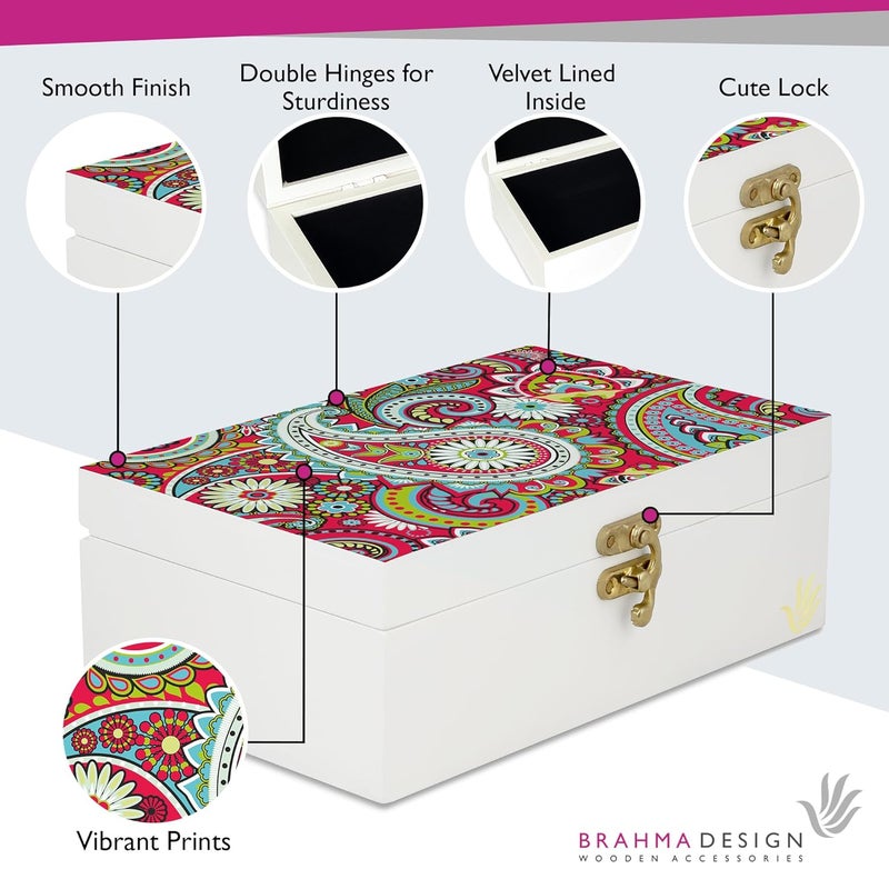 BRAHMA DESIGN BRAHMA DESIGN Decorative Gift Box for Presents in Pink Paisley Design Size 8 x 5 x 275 Jewellery Box Tarot Box Vintage Box Knickknacks Storage Trunk Organiser Gift Box for Packing - Image 3