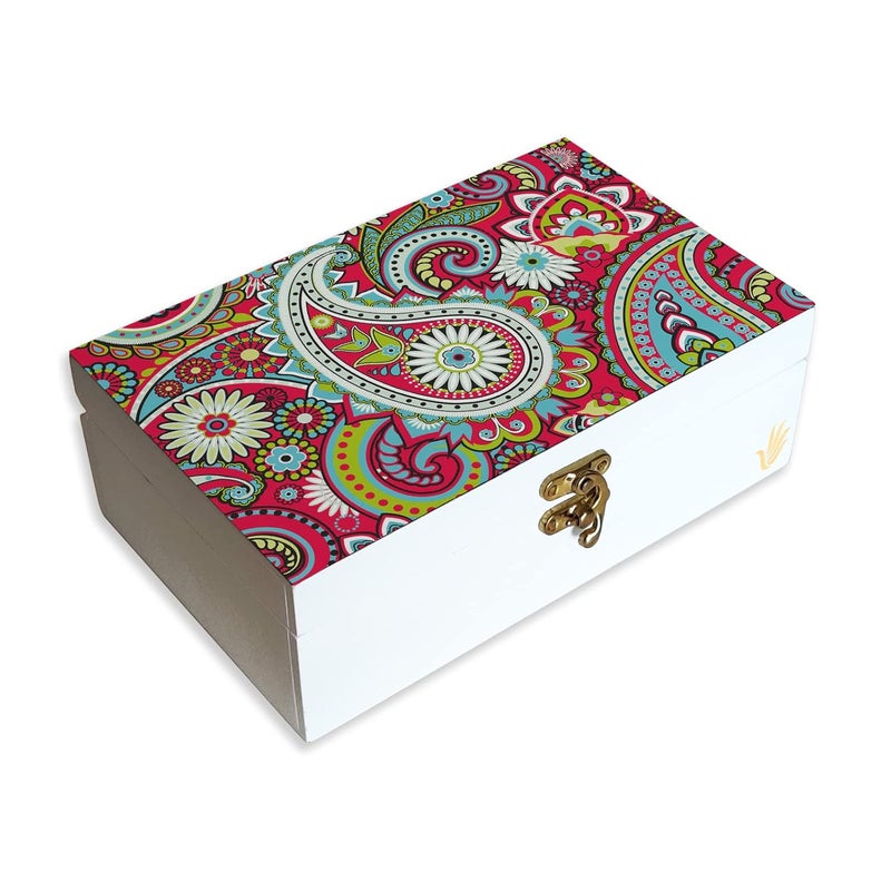 BRAHMA DESIGN BRAHMA DESIGN Decorative Gift Box for Presents in Pink Paisley Design Size 8 x 5 x 275 Jewellery Box Tarot Box Vintage Box Knickknacks Storage Trunk Organiser Gift Box for Packing - Image 1