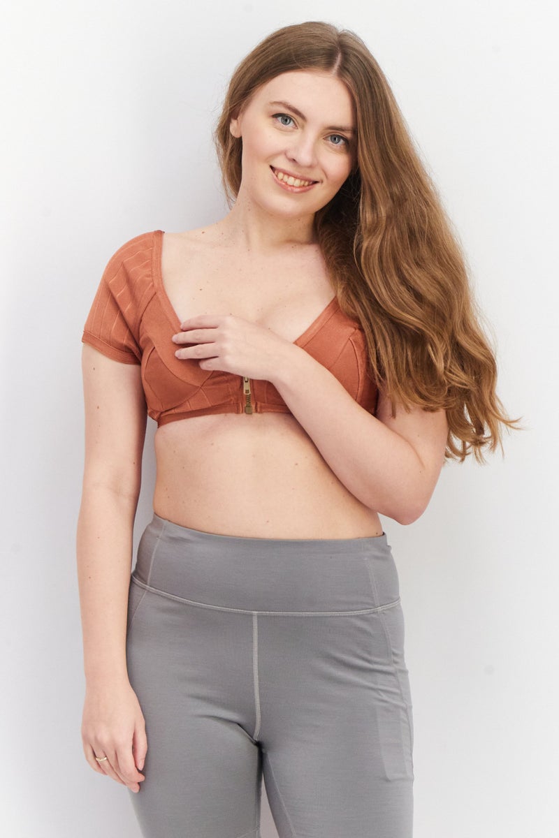 Asos Design Women Ultra Glam Bandage Zip Font Corset Bikini Top, Brown  - Image 1