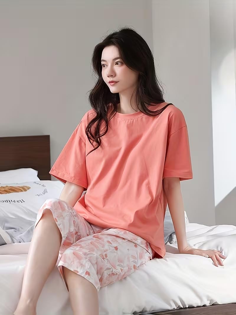 Celary Women Cotton Nightwear Set | Short Sleeve Top & Printed Capri Pajama Set | Soft, Breathable Sleepwear for Ladies | Also Available in Plus Size - Image 3