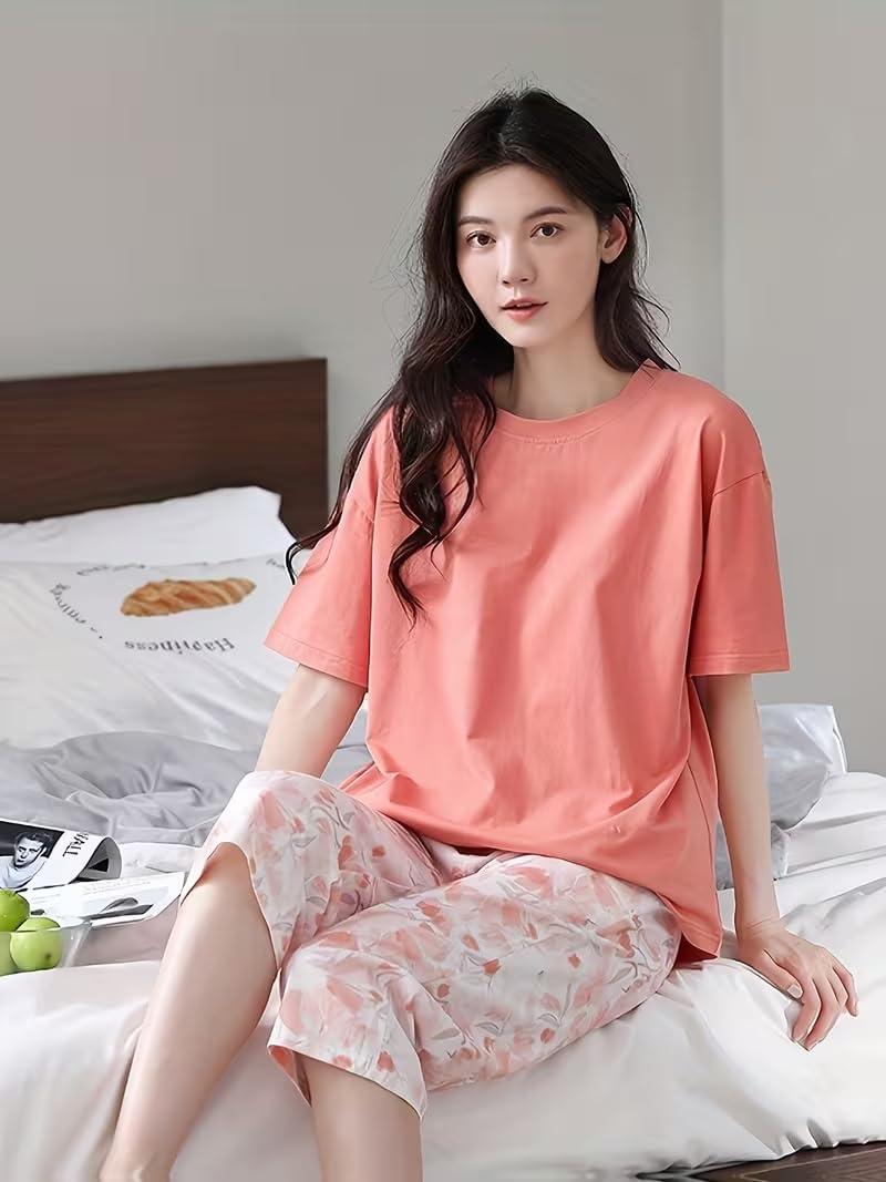 Celary Women Cotton Nightwear Set | Short Sleeve Top & Printed Capri Pajama Set | Soft, Breathable Sleepwear for Ladies | Also Available in Plus Size - Image 5