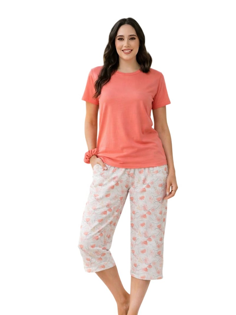 Celary Women Cotton Nightwear Set | Short Sleeve Top & Printed Capri Pajama Set | Soft, Breathable Sleepwear for Ladies | Also Available in Plus Size - Image 1