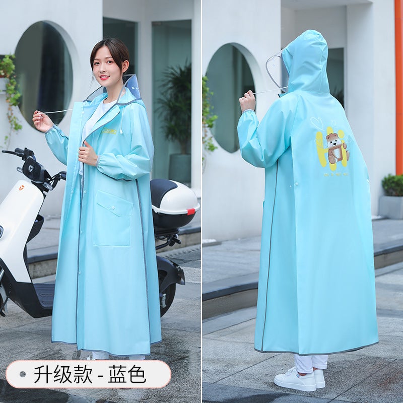 Generic Non-disposable eva raincoat female electric car battery car special raincoat conjoined adult full body poncho wholesale Blue-Upgraded [with gloves]] 
