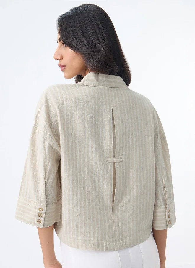 The Souled Store  The Souled Store Women Oversized Fit Stripes Beige Shirt  | Best Price UAE