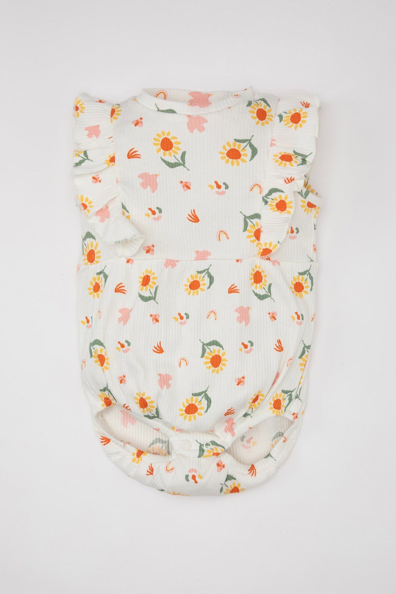 DeFacto Beige BabyGirl Baby Girl Newborn Floral Ribbed Sleeveless Jumpsuit Casual - Image 1