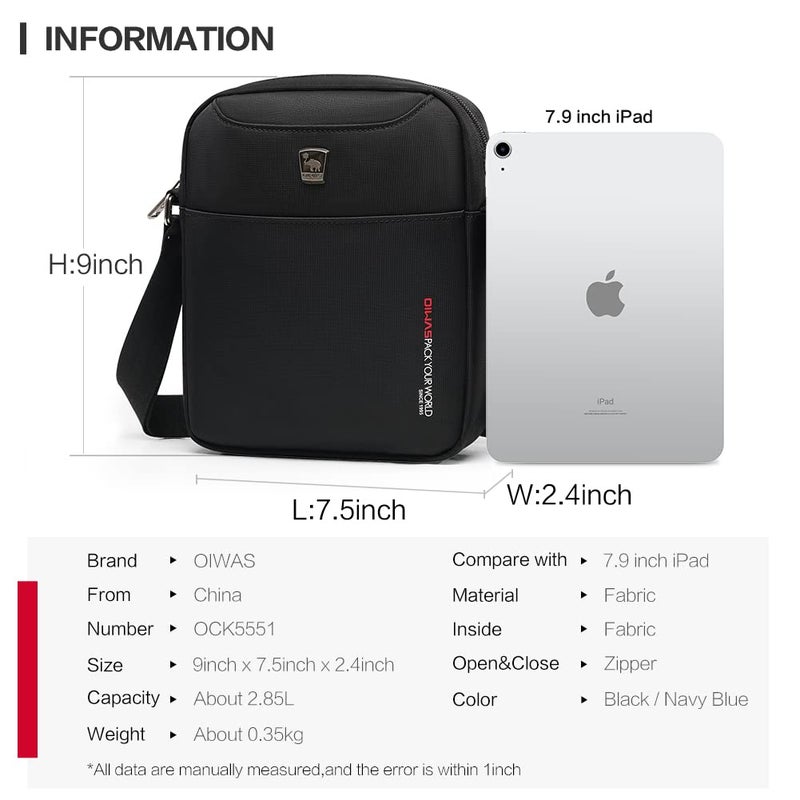 OIWAS Crossbody Bags for Men Messenger Shoulder Bag, Nylon Travel Purse Sling Women satchel for work Business (black) - Image 3