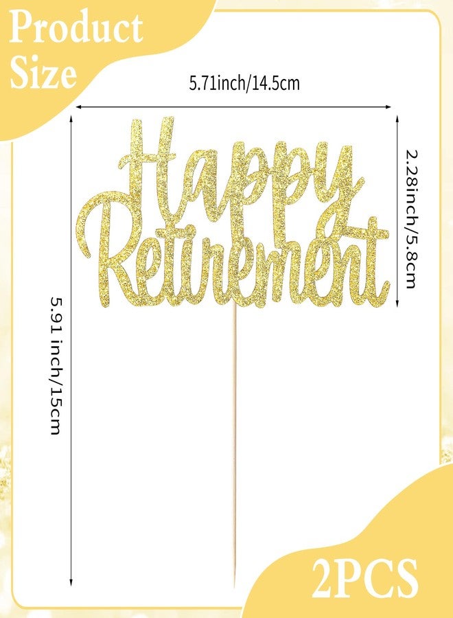 Sibba 2Pcs Happy Retirement Cake Topper Glitter Cake Topper Decoration Gold Retired Party Supplies Reusable Picks Frosting Card Icing Decor for Pantry Cooking Baking(Gold) - Image 2