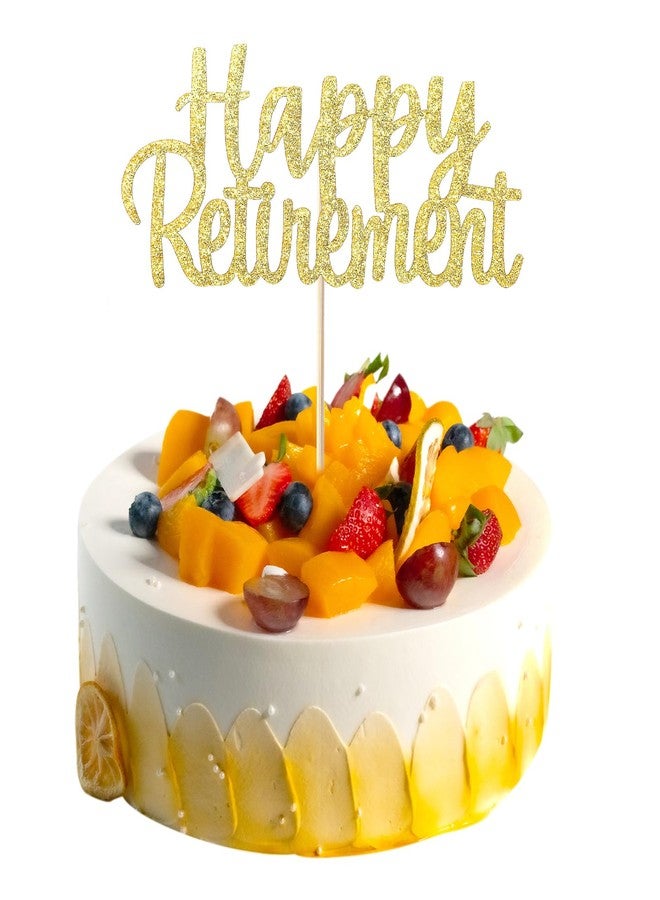 Sibba 2Pcs Happy Retirement Cake Topper Glitter Cake Topper Decoration Gold Retired Party Supplies Reusable Picks Frosting Card Icing Decor for Pantry Cooking Baking(Gold) - Image 1