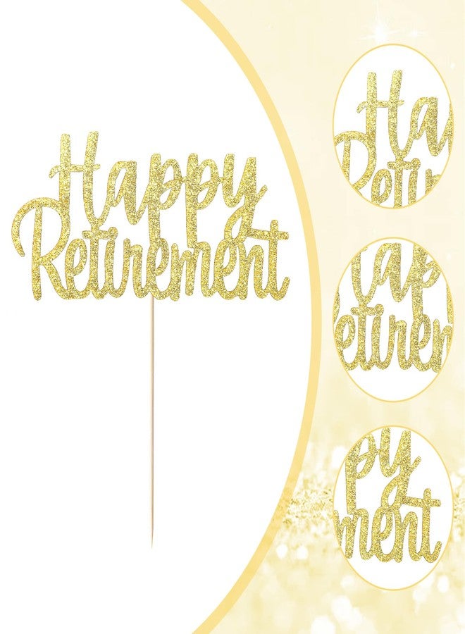 Sibba 2Pcs Happy Retirement Cake Topper Glitter Cake Topper Decoration Gold Retired Party Supplies Reusable Picks Frosting Card Icing Decor for Pantry Cooking Baking(Gold) - Image 3