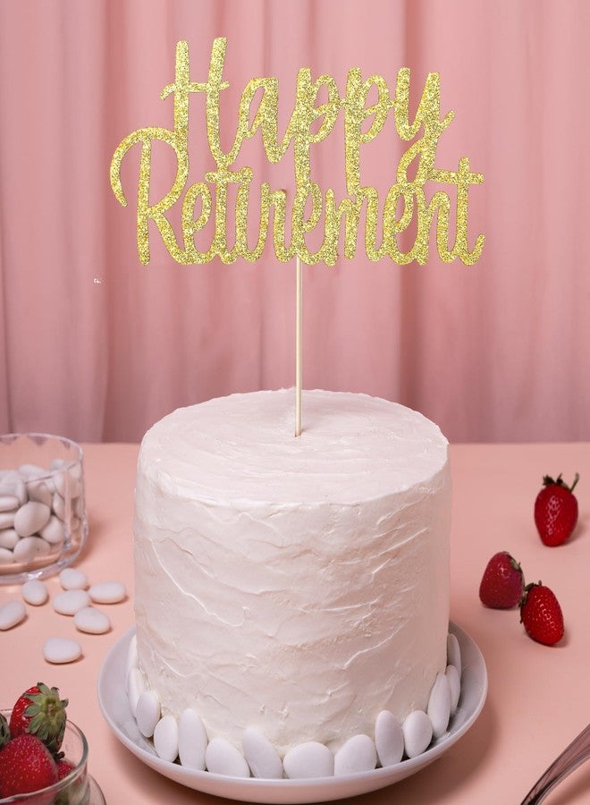 Sibba 2Pcs Happy Retirement Cake Topper Glitter Cake Topper Decoration Gold Retired Party Supplies Reusable Picks Frosting Card Icing Decor for Pantry Cooking Baking(Gold) - Image 4