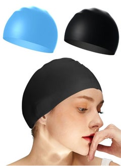 SUCITY 2 Pcs Silicone Swim Caps with Great Flexibility for Head Protection - Waterproof Swimming Caps with Good Sealing - Durable Silicone Swimming Hats with Internal Non-slip Texture Design  - Image 1