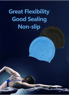 SUCITY 2 Pcs Silicone Swim Caps with Great Flexibility for Head Protection - Waterproof Swimming Caps with Good Sealing - Durable Silicone Swimming Hats with Internal Non-slip Texture Design  - Image 2